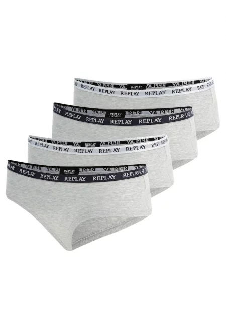 Бикини хипстър с памук и лого - 4 чифта - Сив