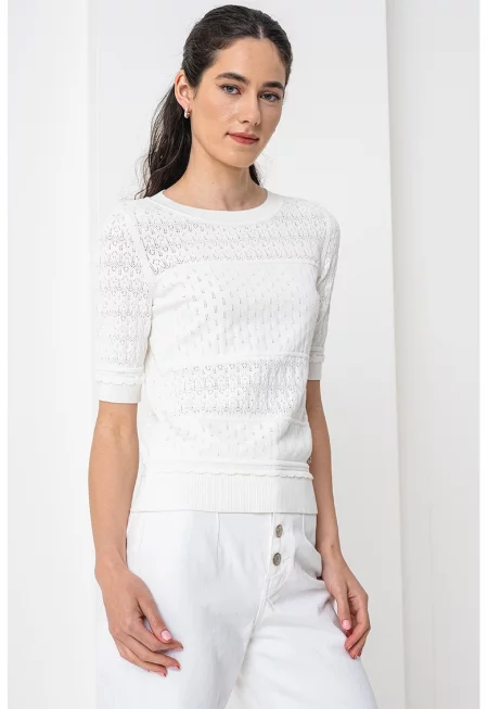 Блуза Fhoenix със среднодълги ръкави и ажур - Бял