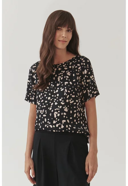 Блуза Mekja с къси ръкави и принт - Черен/Крем