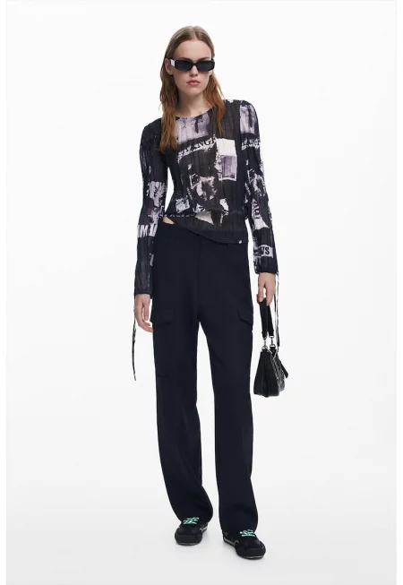 Блуза Plissé от шифон - Черен/Сив