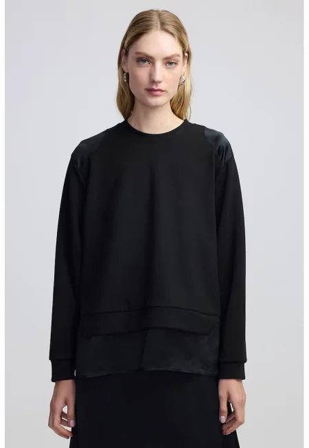 Блуза с дизайн 2 в 1 и паднали ръкави - Черен