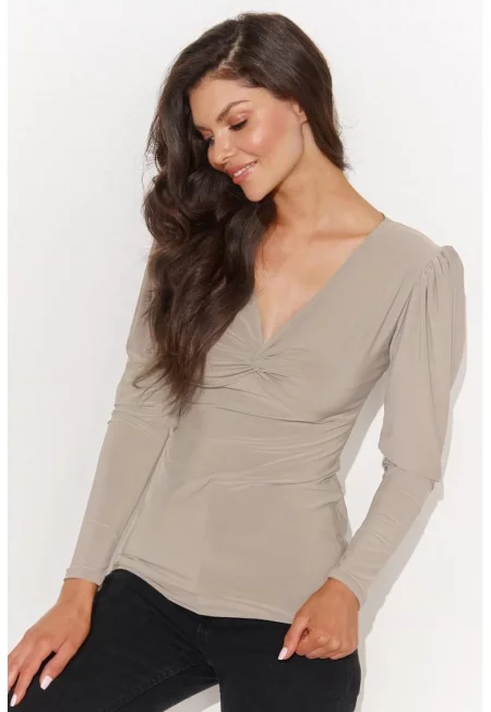 Блуза с V-образно деколте и усукан детайл
