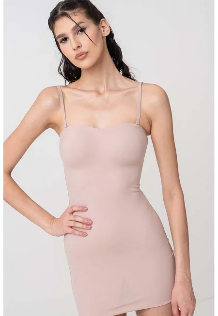 Боди с оформящ ефект и отделящи се презрамки - Тъмнобежово