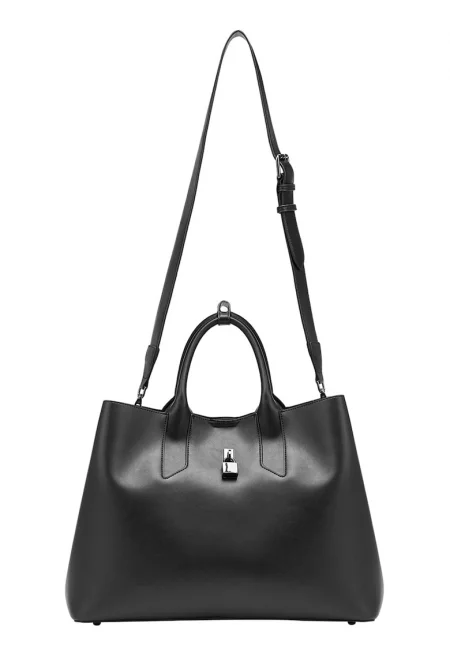 Чанта от еко кожа с отделяща се презрамка - Черен