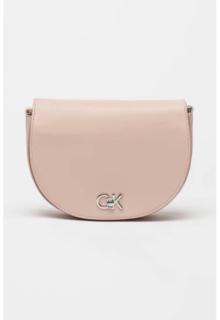 Чанта през рамо от еко кожа с лого - Прашно розово