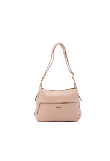 Чанта през рамо от еко кожа с цип - Бежов