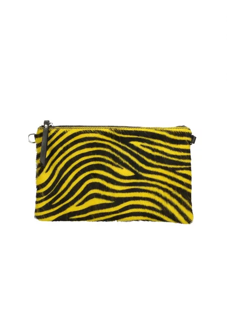 Чанта с кожа и кожа с косъм - Черен/Жълт