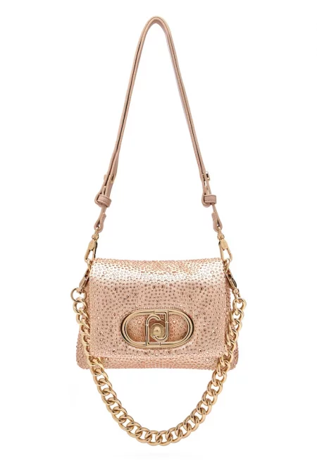 Чанта за рамо Lapuffy с декоративни камъни - Светлорозов