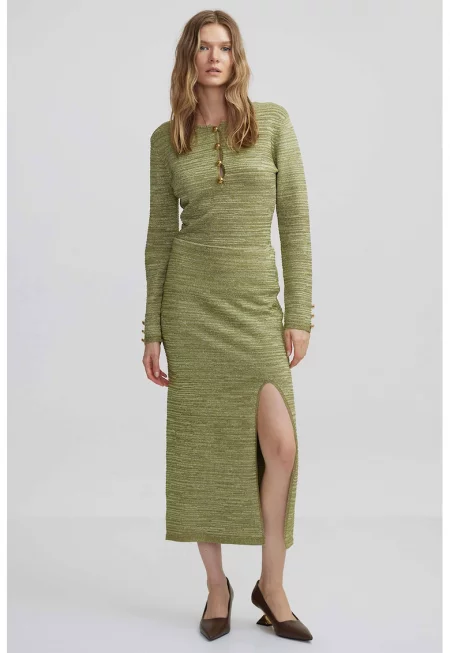 Дълга пола с цепка - Зелен/Зелени аспержи