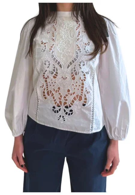 Дамска блуза  бродирана - бяла - памук -