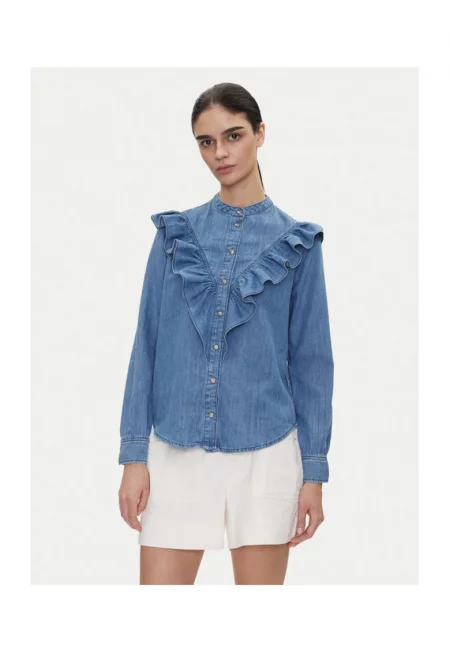 Дамска блуза -  PL305092 000DENIM - Синя - памук - лен - лиосел