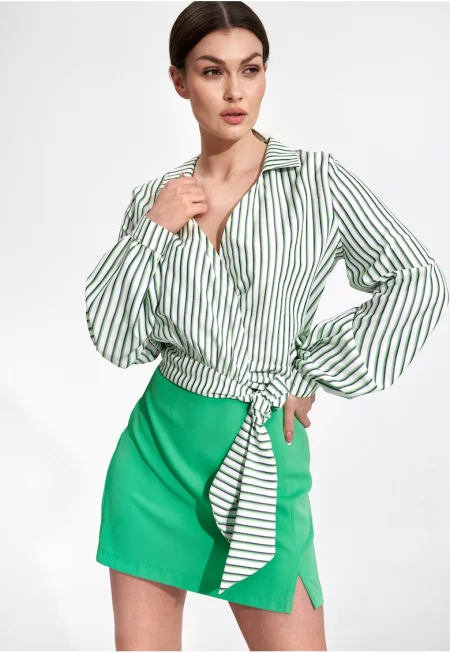 Дамска риза -  Полиестер/Еластан/Вискоза - Зелен/Бял