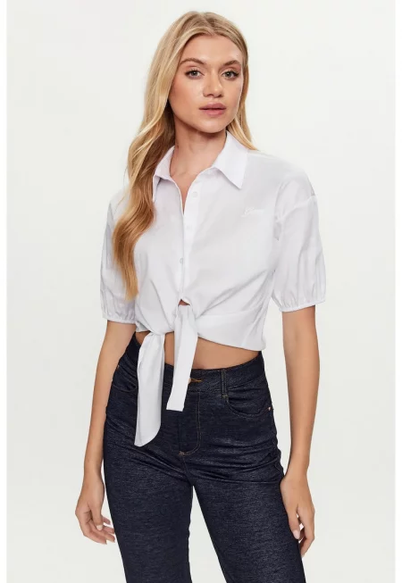Дамска стандартна риза  с преден възел W3GH71 - Бял