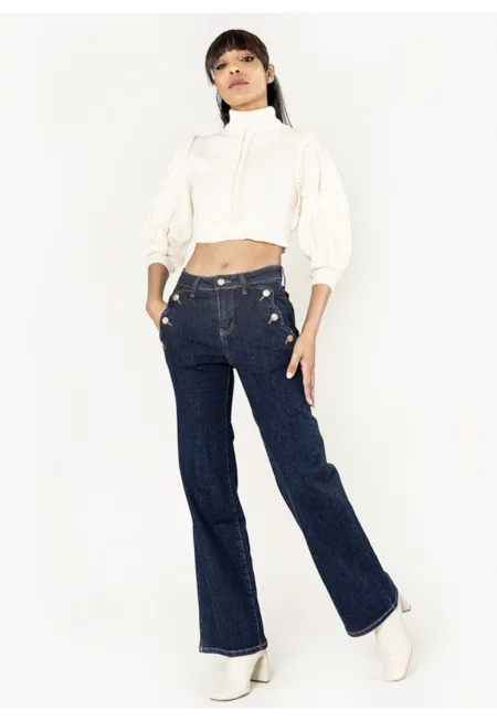 Дамски разкроени дънки  в индиго цвят P195-5 M10 18010