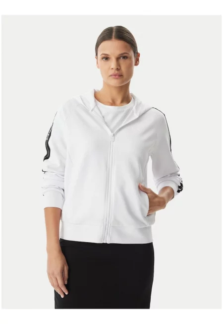Дамски суичър -  Emporio Armani - бял - памук/модал - дълъг ръкав - с цип