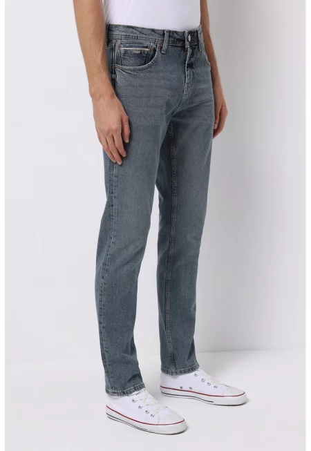 Дънки от памук с миди талия - Прашно синьо