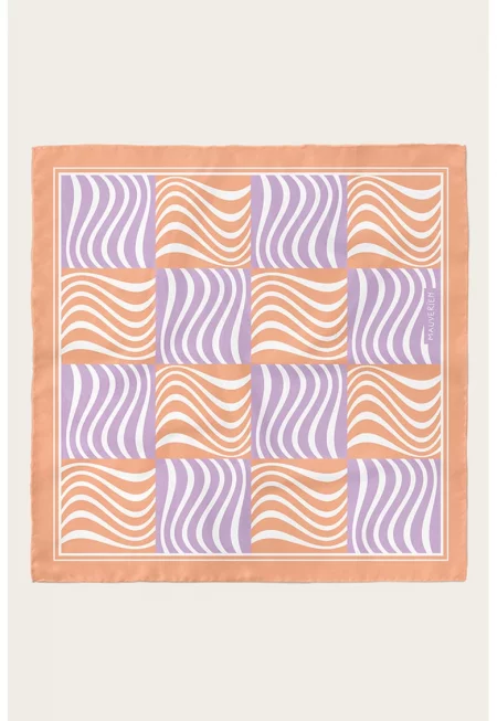 Десениран копринен шал - Персийски портокал/Лилав