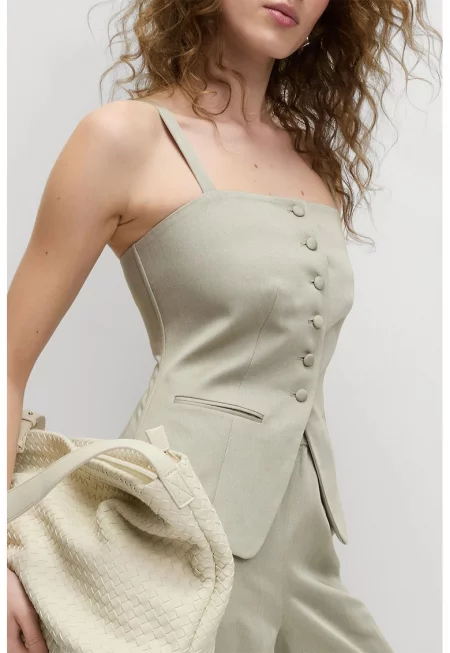 Елек с копчета и обшити джобове - Шам фъстък зелено