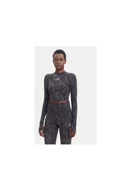 Фитнес кроп блуза с принт на змийска кожа