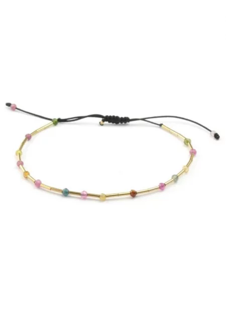 Гривна  регулируема - от 14k/20 злато и фасетирани многоцветни турмалини
