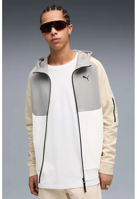 Худи Alpine Snow с цип и миди яка - Бял/Светлозелен/Светло бежово