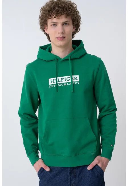 Худи с лого и джоб кенгуру - Аква зелено