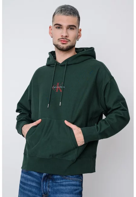 Худи с памук с джоб кенгуру - Зелен