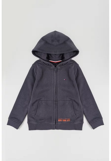 Худи с цип и джобове - Tъмносив