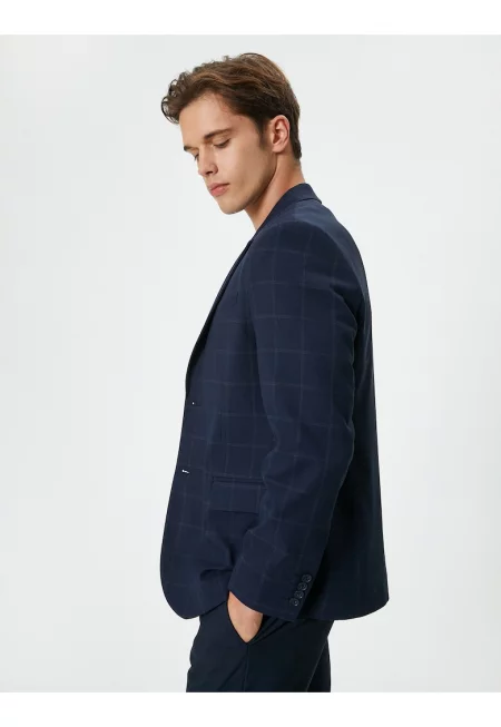Карирано сако с дълги ръкави - Тъмносин