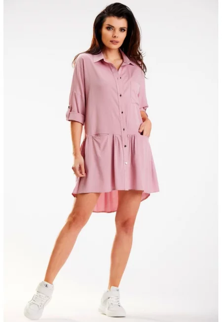 Къса рокля с дълъг ръкав - Asimetric A584