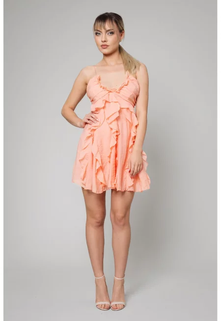 Къса рокля с дипли - Корал