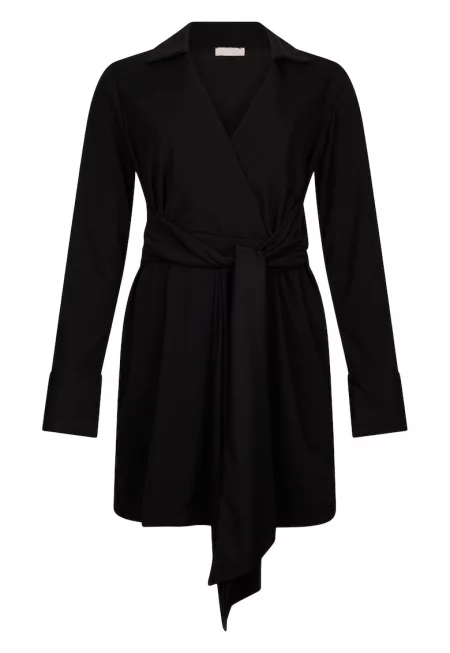 Къса рокля със застъпено деколте - Черен