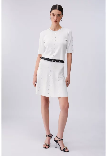 Къса тениска с нитове - Бял