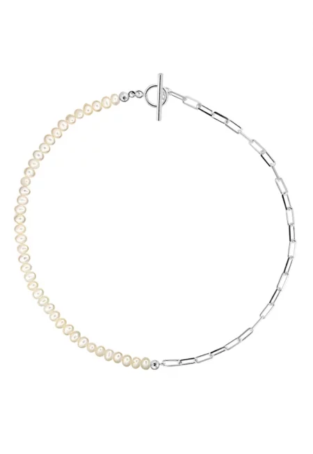 Колие ag.925 с бели кръгли култивирани перли 6мм - закопчалка тип тогъл S