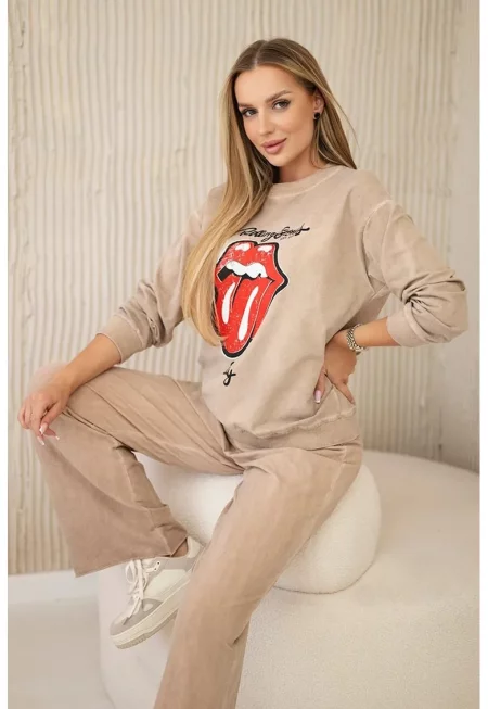 Комплект суичър с щампа и панталон - Един размер