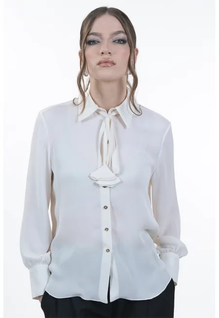 Копринена риза с дълги ръкави - Слонова кост