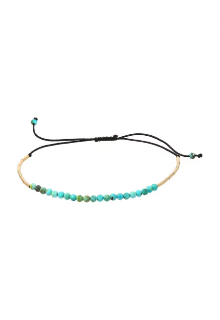 КОРИНА МАРДАРИ - 14К/20 гривна от злато и тюркоазени камъни - Златист/Тюркоаз