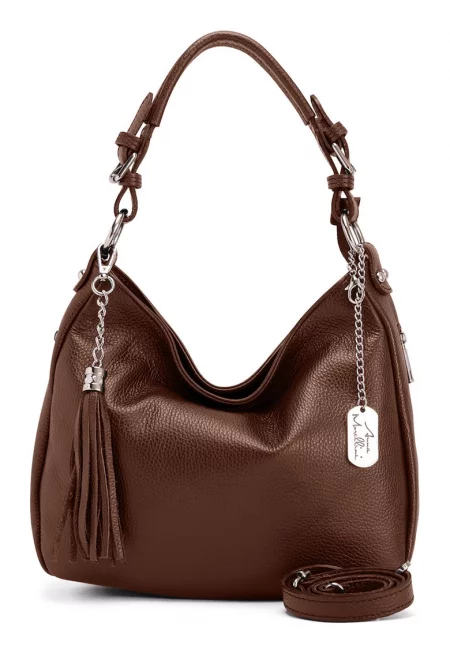 Кожена чанта Хобо Fiorella с джобове с цип