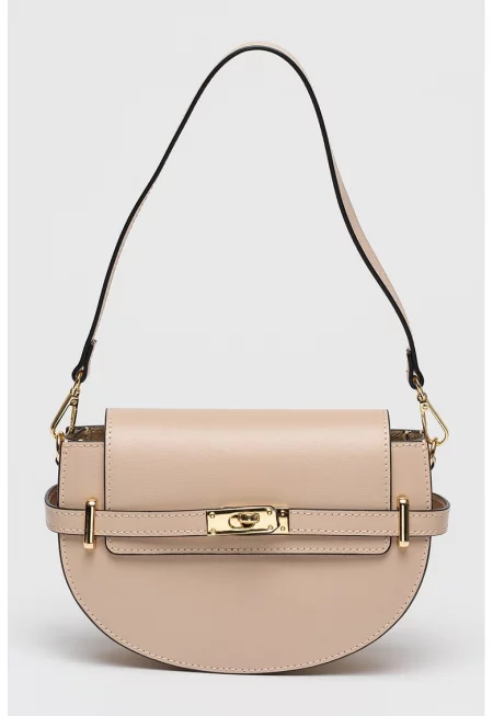 Кожена чанта през рамо - Бежов