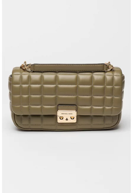 Кожена чанта през рамо Tribeca с презрамка-верижка - Маслинено зелено