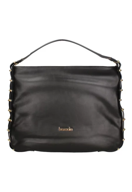 Кожена чанта с декоративни верижки - Черен