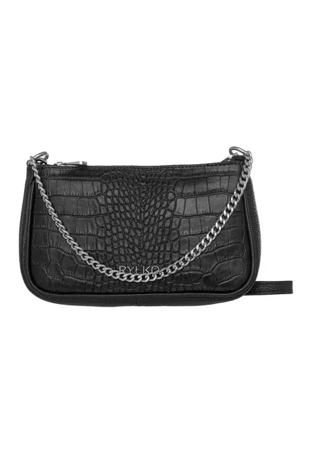 Кожена чанта за рамо с отделяща се презрамка - Избеляло черно