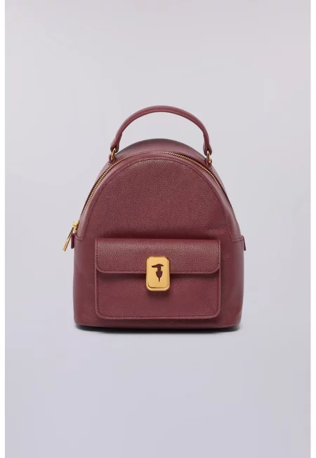 Кожена раница с външен джоб - Бордо