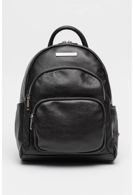 Кожена раница с външни джобове - Черен