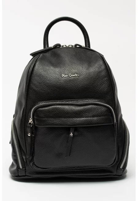 Кожена раница с външни джобове - Черен