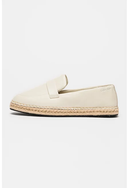 Кожени мокасини с лого - Светло кафяво