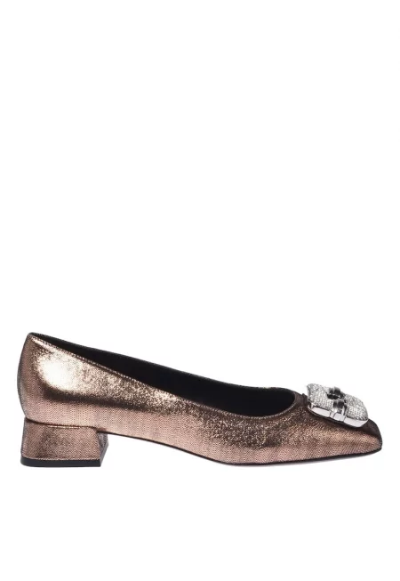 Кожени обувки Mary-Jane с квадратен връх - Бронз