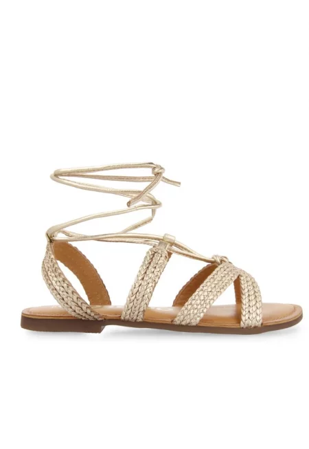 Кожени сандали Gladiator със сплетен дизайн - Златист