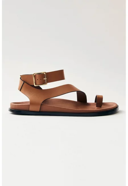 Кожени сандали с тока - Канелено кафяво