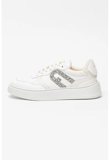 Кожени спортни обувки с пайети - Бял